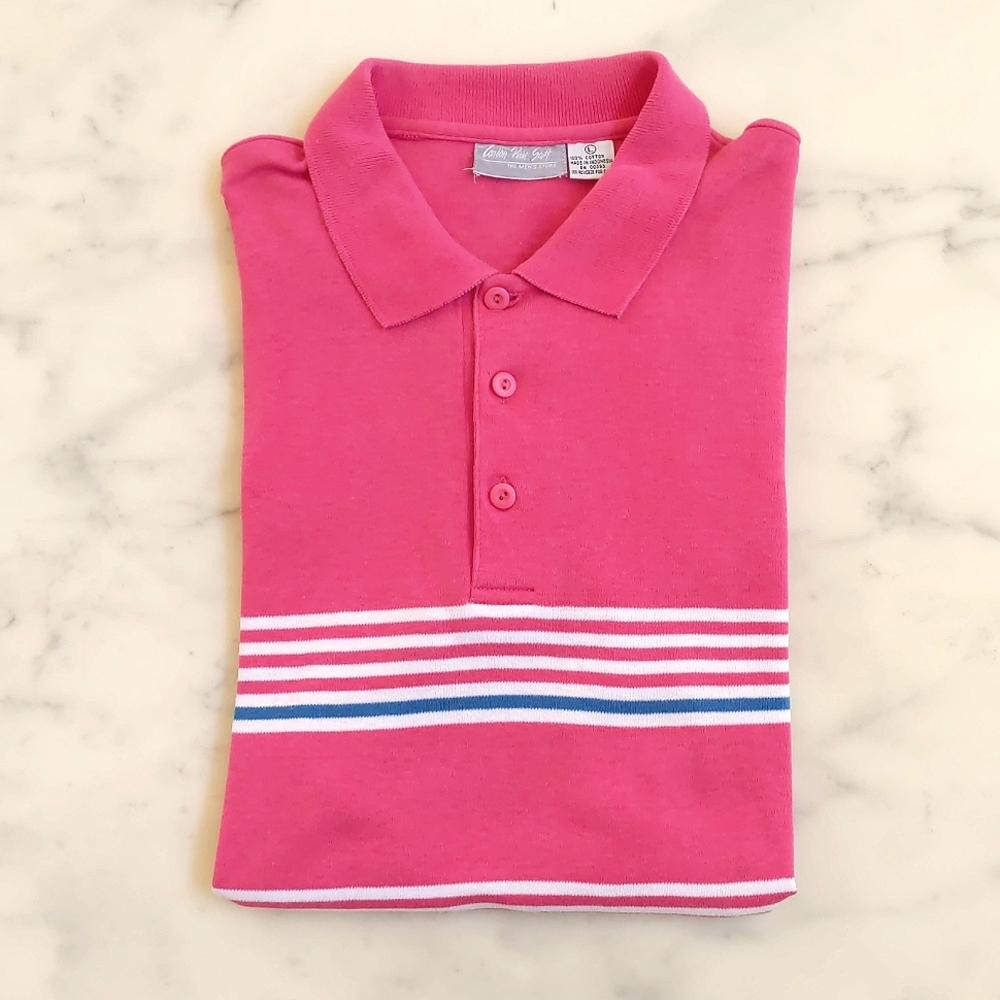NWOT. Carson Pirie Scott Men's Short Sleeve Polo Shirt with multi color stripes.